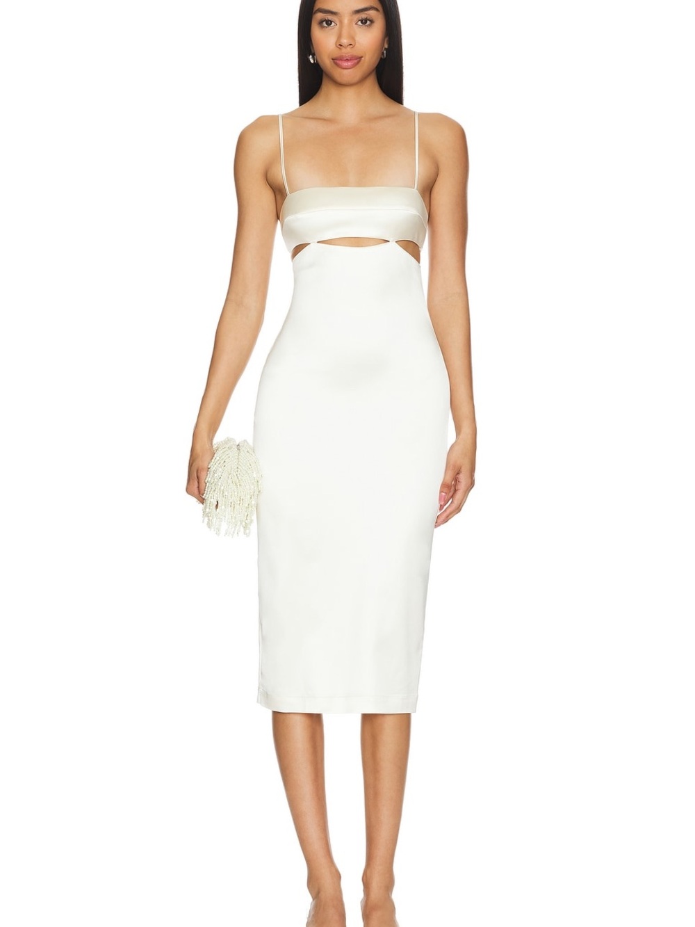 Camila Coelho Perez Midi Dress Ivory S Cutout Satin Wedding Cocktail NWT